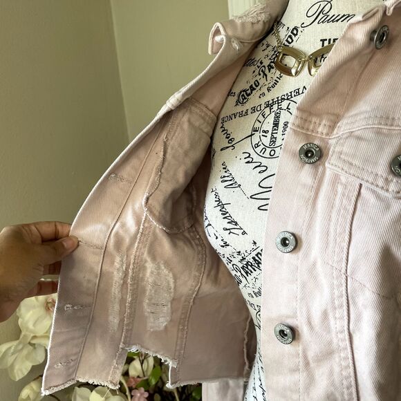 Cropped Denim Jacket Womens M Jessica Simpson Fitted Button Down Distressed - Picture 3 of 14
